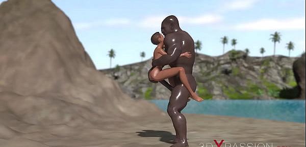  3dxpassion.com. Young black girl fucked hard by huge black cock outdoor on a wild island